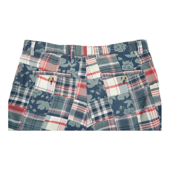 Roundtree & Yorke Cotton Madras Shorts Mens 34 Plaid Patchwork Floral Flat Front - Picture 4 of 5